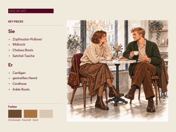 Poetcore-Look für ein Date: Mann und Frau sitzen in einem Café