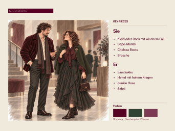 Poetcore-Look für einen Kulturabend: Mann und Frau im Theater.