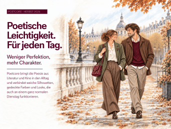 Trend Poetcore: Junges Paar läuft im Herbst durch den Park. 