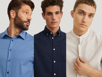 Soorten kragen – Mannen in overhemden met verschillende kragen.