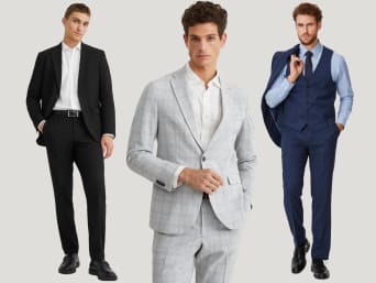 Different types of suits: men wearing different suits.