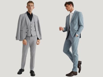 Pantalone vestito uomo: due uomini indossano due diversi tipi di pantaloni del vestito.