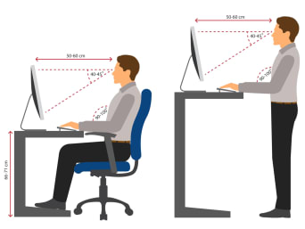Wytyczne dotyczące ergomonicznego stanowiska pracy w pozycji siedzącej i stojącej.