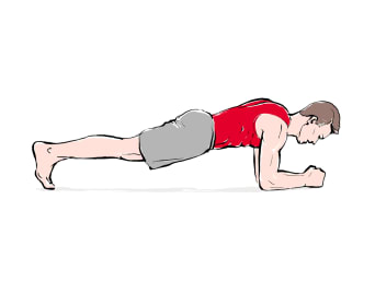 Zdrowy kręgosłup: Grafika – mężczyzna wzmacnia mięśnie kręgosłupa w pozycji deski.