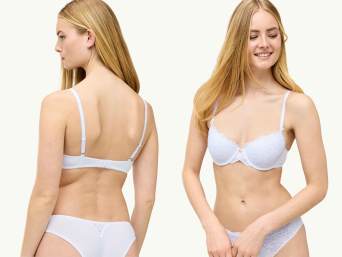 Does your bra fit well? A woman wearing a bra with cups that have a good fit. Does your bra fit well? A woman wearing a bra with cups that have a good fit.