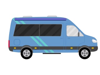 Samochód kempingowy – schemat niebieskiego samochodu kempingowego.