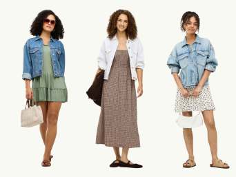 Helle Jeansjacke kombinieren: Frauen in unterschiedlichen Outfits mit Jeansjacke. Helle Jeansjacke kombinieren: Frauen in unterschiedlichen Outfits mit Jeansjacke.