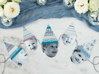 Ausgefallene Deko zum 18. Geburtstag: DIY-Girlande mit Fotos vom Geburtstagskind. Ausgefallene Deko zum 18. Geburtstag: DIY-Girlande mit Fotos vom Geburtstagskind.