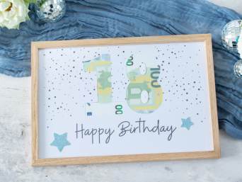 Geldgeschenk zum 18. Geburtstag: Selbst gestalteter Bilderrahmen mit Geldgeschenk. Geldgeschenk zum 18. Geburtstag: Selbst gestalteter Bilderrahmen mit Geldgeschenk.