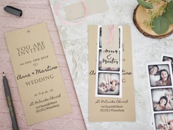 Hochzeitseinladung selber machen – Selbst gestaltete Hochzeitseinladung mit Fotostrip. 