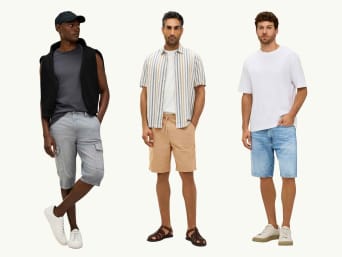 Idées de tenues avec short : trois hommes portant des shorts différents. Idées de tenues avec short : trois hommes portant des shorts différents.