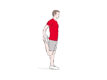 Ćwiczenia rozciągające dla biegaczy – rozciąganie przedniej części uda.