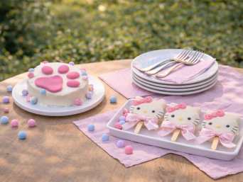 Hello Kitty Geburtstag – Kuchen in Tatzenform für den Hello Kitty Kindergeburtstag.