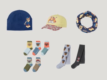 PAW-Patrol-Geburtstag: PAW-Patrol-Socken, PAW-Patrol-Mütze, PAW-Patrol-Loop, PAW-Patrol-Basecap, PAW-Patrol-Strumpfhose.
