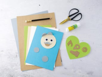 Bonne fête papi : matériel pour fabriquer une carte anniversaire papy DIY. 