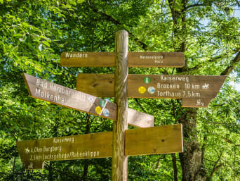 Wandern im Harz: Ausgeschilderte Wanderwege im Nationalpark Harz.