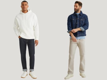 Abbigliamento da viaggio uomo: due idee di outfit da viaggio con jeans e chino.