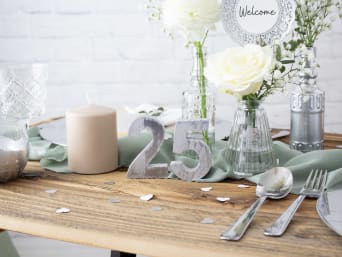 25th Anniversary Centerpiece - 13 Inch Tall Silver & White Wedding Anniversary Decor
