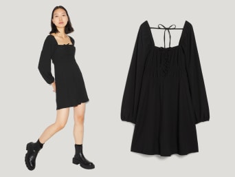Idea de outfit de Nochevieja para mujer: el vestidito negro como outfit atemporal de Fin de Año.