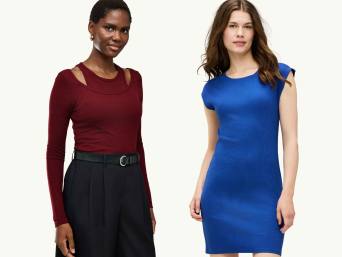 Women’s New Year's Eve outfits: women wearing clothes with cutouts and asymmetrical cuts for New Year's Eve. Women’s New Year's Eve outfits: women wearing clothes with cutouts and asymmetrical cuts for New Year's Eve.