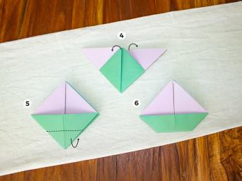 Taufeinladung – Faltanleitung für die Origami-Boote (Schritt 4 bis 6).
