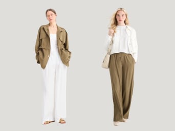 Weiße Outfits in Kombination mit Naturfarben.
