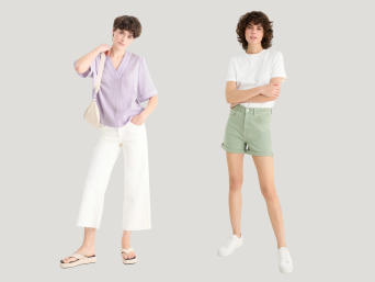 Weiße Outfits in Kombination mit Pastellfarben.