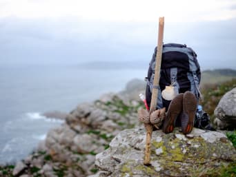 Long Distance Hiking Europe - hiking backpack with a Scallop Shell on the Way of St. James.
