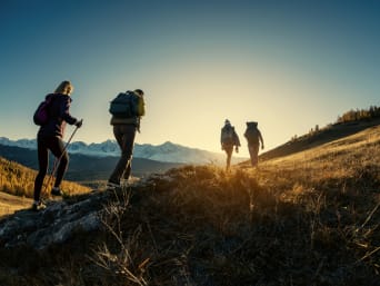 Bergwandern für Einsteiger: Wandergruppe wandert auf einem Pfad im Tal.