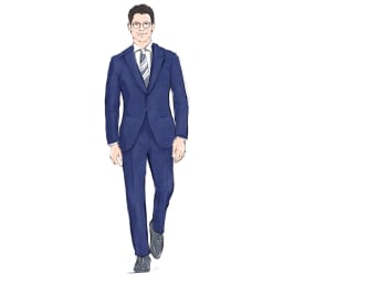 Mężczyzna w klasycznym stroju biznesowym: garniturze i krawacie.