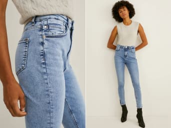 Lichtblauwe High Waist Jeans Jegging met Wassing 