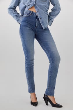 Jegging bleu clair slim sculpt up bas frangés femme