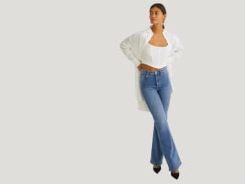 Who should wear bootcut jeans – a woman wearing a pair of bootcut jeans.