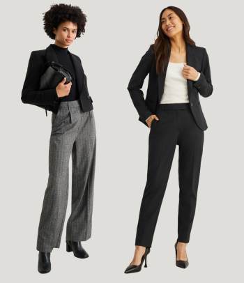 Come abbinare i pantaloni: outfit professionali con pantaloni slim o larghi.