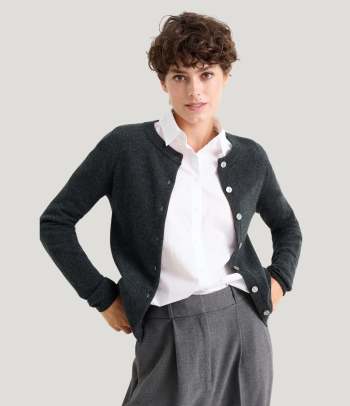 A cardigan paired with a blouse for a chic office look.