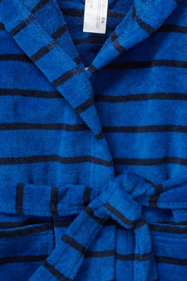 Children Boys - Terry cloth bathrobe with hood  - striped - dark blue