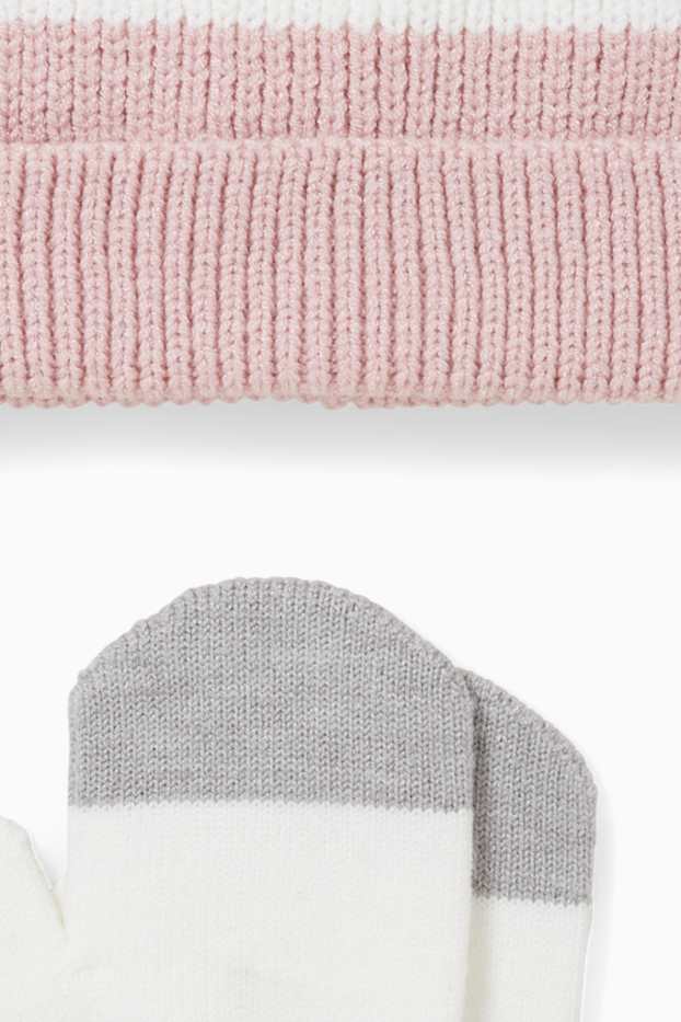 Baby Mädchen - Set - Baby-Mütze und -Fäustlinge - 2 teilig - rosa