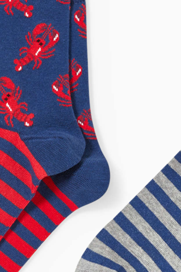 Men - Multipack of 2 - socks with motif - shell animals - LYCRA® - blue / gray