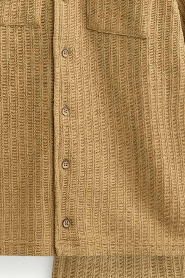 Bambini - Set - camicia e bermuda in maglia - collo all'italiana - a coste - 2 pezzi - marrone