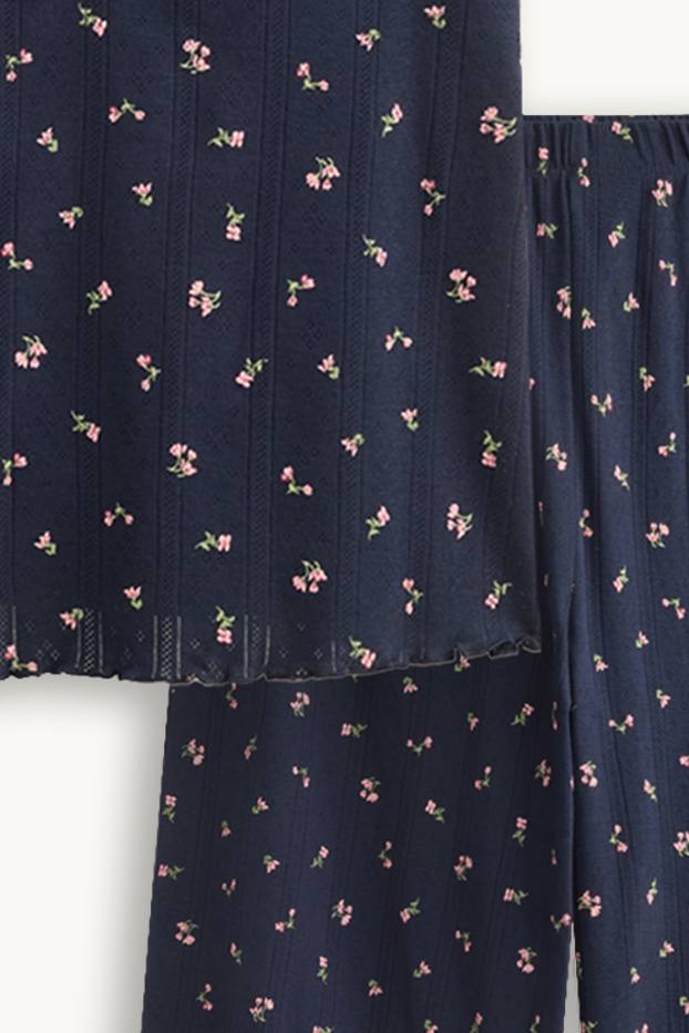 Women - Pointelle pyjamas - floral - dark blue