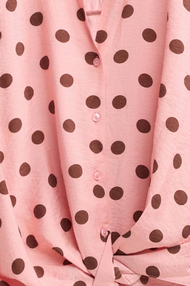 Women - Shirt blouse with knot detail - polka dot - rose