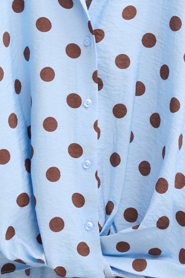 Women - Shirt blouse with knot detail - polka dot - blue