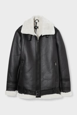 Blouson de motard avec garniture en fausse fourrure - doublé - similicuir