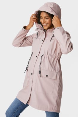Hooded maternity rain jacket with baby pouch - lined