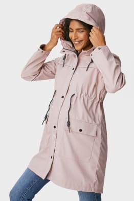 Veste de pluie de grossesse à capuche avec empiècement porte-bébé - doublée