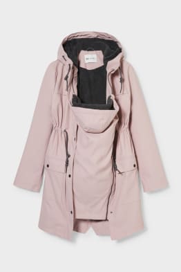 Veste de pluie de grossesse à capuche avec empiècement porte-bébé - doublée