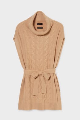 Cashmere waistcoat with tie belt