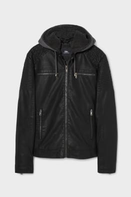 CLOCKHOUSE - biker jacket with hood - faux leather