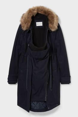 Umstands-Parka mit Kapuze, Kunstfellbesatz und Baby-Einsatz