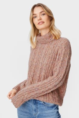 Pull à col roulé - motif tressé